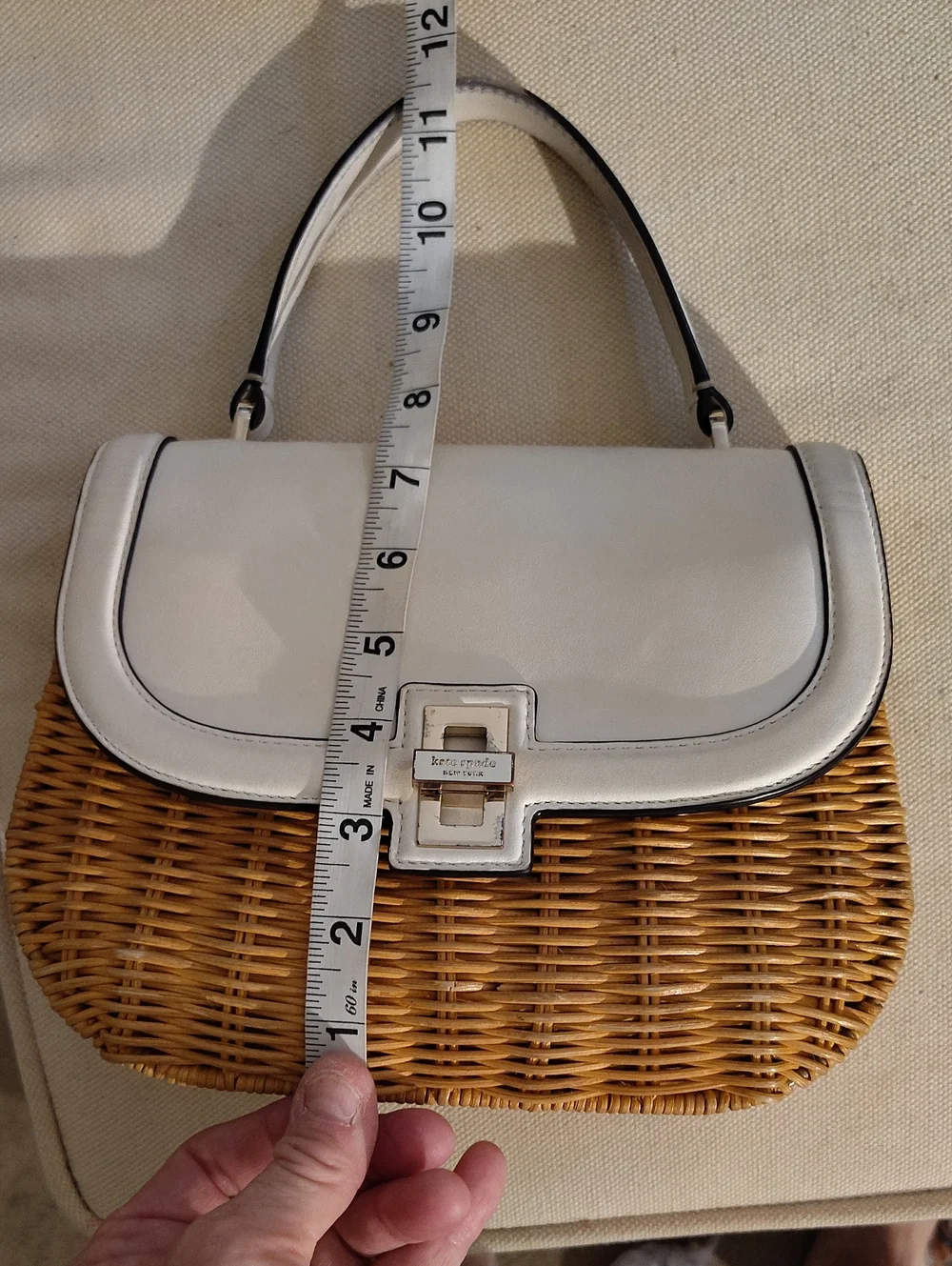 Kate spade GRACIE Cream Leather & Wicker Saddle Shoulder Bag